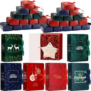 Cholemy 36 Pcs Christmas Gift Card Boxes Holder with Ribbon Paper Book Shaped Card Holders Merry Christmas Wrapping Boxes for Book Lover Candy Gift Elk Berry Sign Party Favors