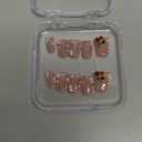 Handmade Press on Nails Short Duck French Tip Thick Acrylic Fake Nails 3D Floral False Nails with Cherry Rhinestones Charms Designs Nude Pink Sturdy Nail Art Press on Nails 10Pcs(S)