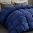 Dreamhood Luxury 90% Goose Feathers Comforter Oversized Queen Size, All Season 100% Cotton Down Duvet Insert, Retro Decoration Medium Warmth Hotel Bed Comforter (Navy, Twin)