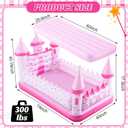 Pink Castle Inflatable Kids Bed, Toddler Travel Bed with Safety Bumper and Air Mattress Portable Air Mattress with Pump for Kids Vacation Hotel Home Sleepover Birthday Gift