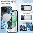 OOK Magnetic Case Fit for iPhone 15 Plus 6.7 Inch (Compatible with MagSafe) Soft TPU and Hard PC Phone Cover with Blue Floral Flowers Anti-Scratch Shockproof Protection Case for Women