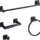 Matte Black Bathroom Hardware Set 4 Pieces,Towel Bar Set Stainless Steel Wall Mounted, Includes 16In Hand Towel Bar, Towel Ring, Robe Towel Hooks,Toilet Paper Holder, Bathroom Towel Rack Set
