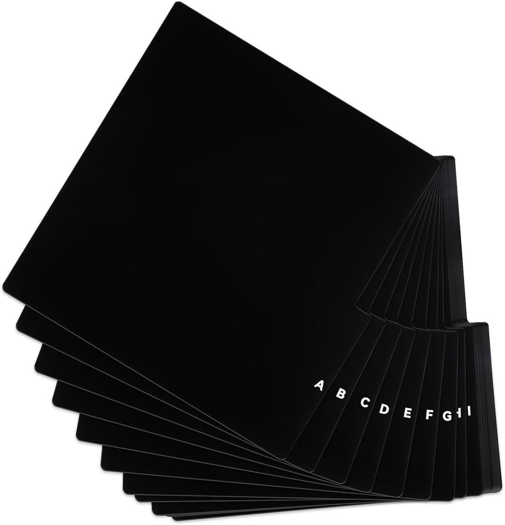 Marspark 26 Pcs Vinyl Album Divider A-z Record Divider DVD Cd File Alphabet Record Organizer with Alphabetical Tab Album Storage Holder for Vinyl LP, Label on Double Side(Black,Longer Tabs)