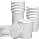 GUSTO [16 oz. - 25 Count White Paper Food Containers with Vented Lids - To Go Hot Soup Bowls, Disposable Ice Cream Cups, Ideal for Hot and Cold Foods (Formerly Comfy Package)