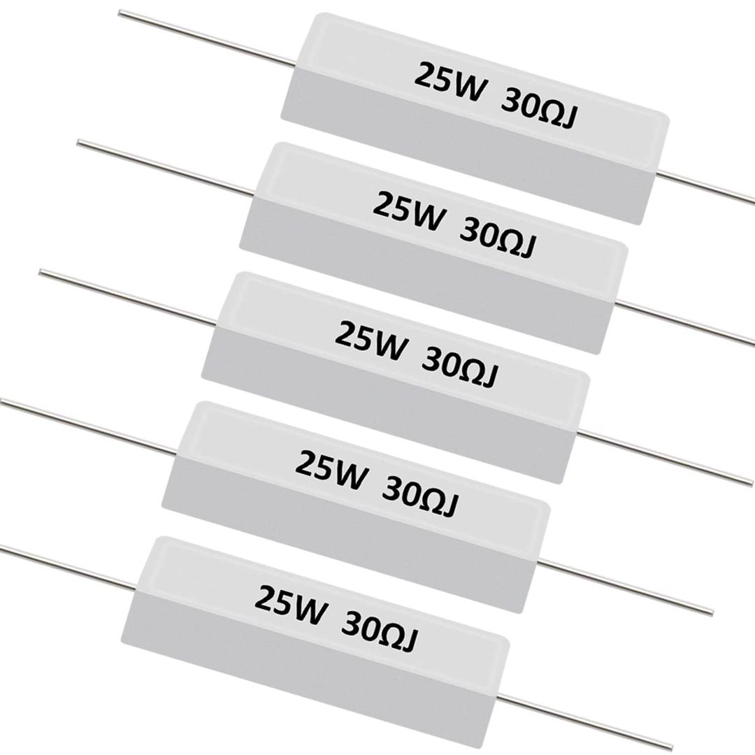 smseace 5pcs 25W 30ohm Ceramic Cement resistors 5% Tolerance Cement resistors Used in Computer, TV Set, Apparatus