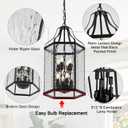 14" Modern 8-Light Exterior Black Lantern Pendant Light Fixture with Clear Rippled Glass Mini Industrial Hanging Cage Chandelier for Outdoor Kitchen Dining Room Hallway Entryway Foyer Porch