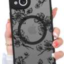 KANGHAR Cute Floral Case for iPhone 15 Case for Women Girls [ Compatible with MagSafe ] Aesthetic Black Ink Flowers Blossom Pattern Design Slim Soft Silicone Magnetic Protective Phone Cover