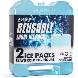 Everlasting Ice RX Large Reusable Ice Packs for Cooler with Handle (4 Pack) Long Lasting Coolness, BPA Free, Freezer Packs for Extended Cooling | Cooler Ice Packs for Camping, Fishing, Hiking, Beach