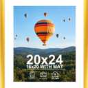 JCJMY 20x24 Picture Frame with 16x20 Mat, Display Photo 16x20 with Mat or 20 x 24 Without Mat, Wall Hanging Large 20 by 24 Poster Frame with Plexiglass, Gold