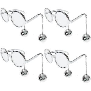Retro Disco Ball Party Favors Funny Glasses 4 Pack, Disco Sunglasses Accessories for Women and Men (Silver)