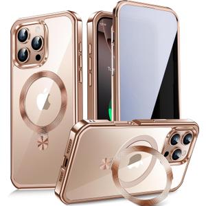 [CD Metal Ring Stand + Built-in Privacy Screen Protector] Magnetic Case for iPhone 16 Pro Max 6.9" [Soft Bumper Full Signal] [Compatible with MagSafe] Full Body Shockproof Clear Case, Desert Gold