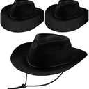 Mepase 22 Pieces Disposable Plastic Western Cowboy Hat Set Felt Wide Brimmed Cowgirl Hats for Men Women Costume Party(Black)