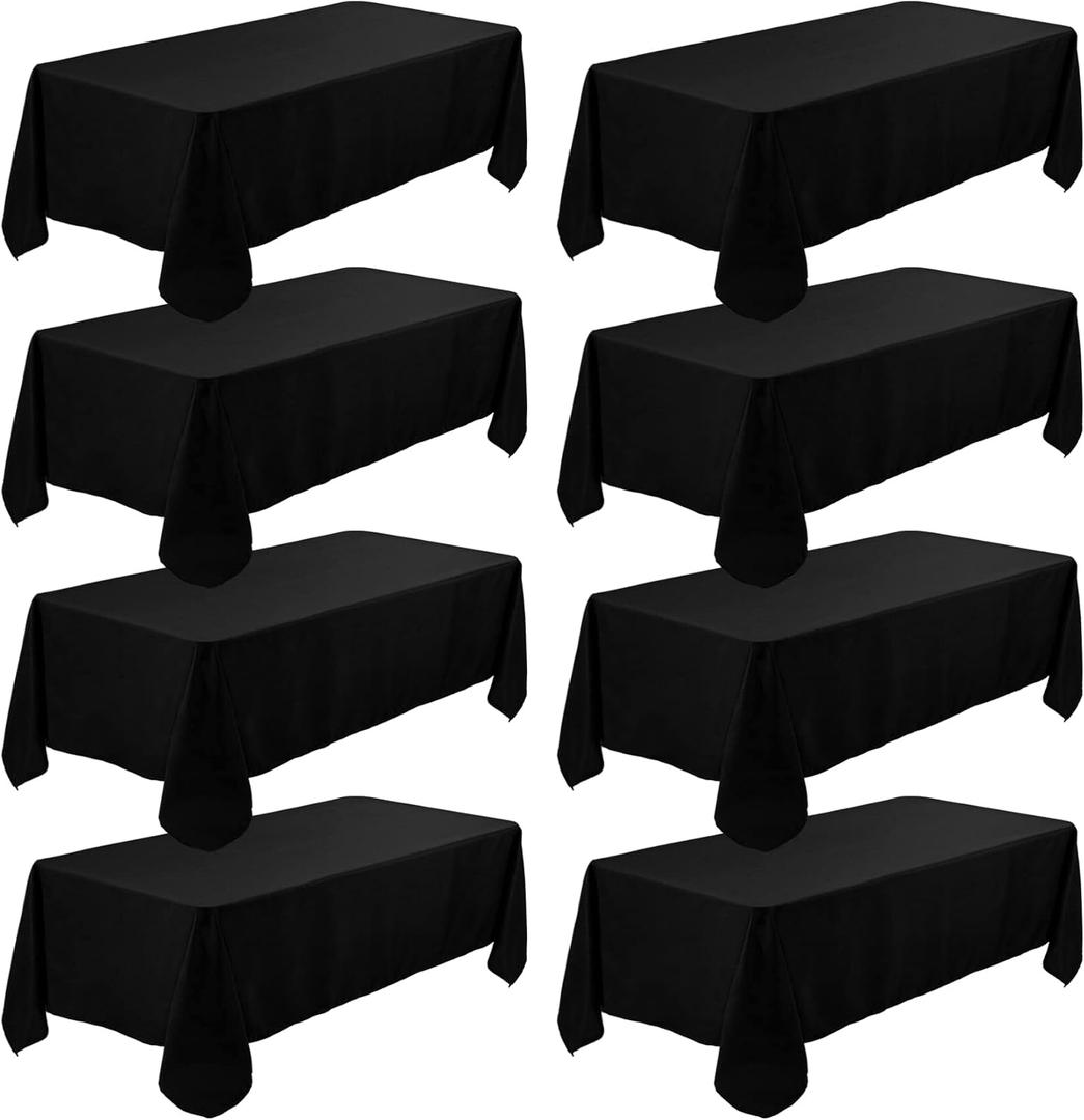 Fivenl 8 Pack Black Tablecloth 60 x 102 Inch, Rectangle Table Clothes for 6 Foot Rectangle Tables Washable Polyester Fabric Table Covers for Wedding Party Reception Banquet Buffet Restaurant
