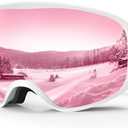 RIOROO Kids Ski Goggles for Boys Girls Aged 3-14, 100% UV Protection OTG Ski Goggles, A08-white/Pink(vlt 38.6%)