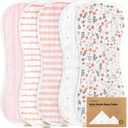 5-Pack Muslin Burp Cloths Baby Boy, Girl - Very Absorbent Baby Burp Cloth Rags, 8-Layers Viscose Derived from Bamboo Cotton Muslin Towel, Super Soft Spit Up Rags, No Shrink Washcloths (Sweet Charm)