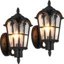 Outdoor Wall Light Fixtures Wall Mounted, Exterior Waterproof Porch Lights Wall Lanterns, Outside Wall Sconces with Water Ripple Glass for House Front Door Garage, Retro Vintage Style, 2 Pack (Black)