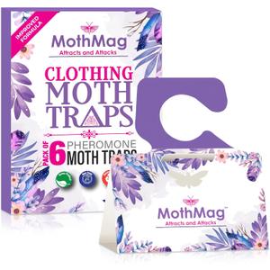 MothMag Moth Traps for Clothes, Closets, Fabrics, and Carpets, Clothing Moth Traps, Clothes Moth Traps, Closet Moth Traps, Moth Pheromone Traps, Extra-Strength Adhesive Glue Clothes Moth Trap, 6 Pack