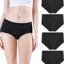 wirarpa Women's Underwear Cotton Mid Waisted Ladies Panties Full Coverage Briefs 4 Pack (Regular & Plus Size) (Medium)
