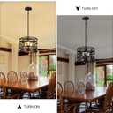 3-Light Farmhouse Black Chandelier for Dining Room Lighting Fixtures, 12.6'' Rustic Drum Ceiling Hanging Pendant Light for Foyer Entryway Kitchen Bedroom, Black with Wood-Grain Metal Interior