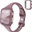 Thin Slim Band and Case Compatible for Apple Watch Bands Women Men 40mm 44mm 42mm 46mm 41mm 45mm, Silicone Sport Strap Cover and Screen Protector for iWatch Series 11/10/9/8/7/6/5/4/SE 3