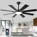 52" Ceiling Fans with Lights and Remote, Black Modern Ceiling Fan with 8 Dual Finish Blades, Quiet Reversible Motor，Farmhouse Ceiling Fan with RGB Lights for Bedroom, Living Room, Patios