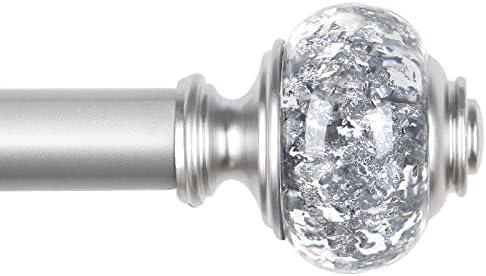 USFOOK Silver Curtain Rod, 7/8 Inch Curtain Rods for Windows 72 to 144 Inch, Telescoping Splicing Drapery Rods 32 to 144 Inch, Home Decoration with Decorative Translucent Finials