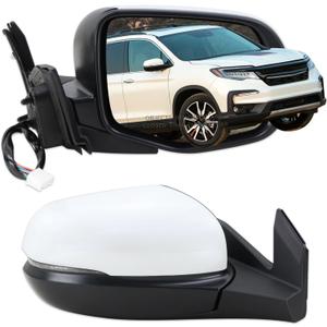 Lqito Right Passenger Side Mirror Compatible With 2016-2022 Honda Pilot With Manual Folding Power Glass Turn Signal Light Heated Mirror Memory White Replace#76200TG7A62, White (10Pins)