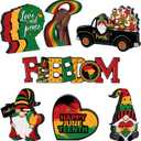 7 Pcs Juneteenth Day Decorations Wooden Happy Juneteenth Table Centerpieces Freedom Day Table Signs Wood 1865 Black American Independence Table Toppers for Home Desktop Decor (Without Base)