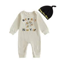 Bagilaanoe Infant Baby Boy First New Year Outfit Fireworks Printed Long Sleeve Romper Jumpsuit One Piece Clothes.3-6M