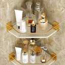 Shower Corner Caddy with Hooks , 2 Pack Luxury Organizer with Upgraded Adhesive System for Bathroom,Kitchen & Balcony, Floating Shower Wall Shelf Bath Basket Rack Heavy Duty 2 Pack (Gold,Acrylic)