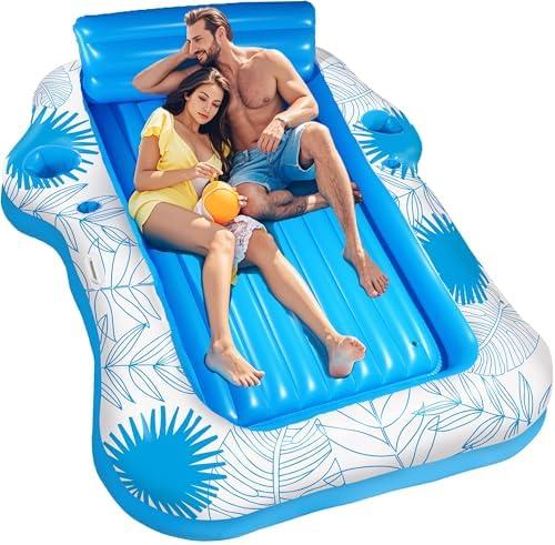 Inflatable Pool Lounger Float for Adults - JIANYHW X-Large Beach Sun Tan Tub Pool Lounge Raft Sunbathing Pool Floaties with 2 Food/Drink Holder, Blow Up Tanning Pool Bed Floating Mat