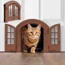 Purrfect Portal French Cat Door - Stylish No-Flap Cat Door Interior Door for Average-Sized Cats Up to 20 lbs, Easy DIY Setup, Secured Installation in Minutes, No Training Needed, 7.13 x 8.32 (Brown)