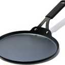 OXO Obsidian Pre-Seasoned Carbon Steel, 10" Crepe and Pancake Griddle Pan with Removable Silicone Handle Holder, Induction, Oven Safe, Black
