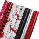 LaRibbons Christmas Wrapping Paper Rolls, 30Inch × 10Feet, 8 Rolls: 200 sq.ft.ttl, Classic Reindeer/Snowflake/Plaid/Truck and Matte Solid Color Gift Wrap Bundle for Christmas, Holiday, Season Party