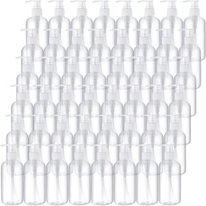 Eaasty 48 Pcs Pump Bottle Lotion Dispenser Refillable Shampoo Conditioner Hand Soap Dispenser Plastic Empty 8oz/250ml Clear Reusable Body Wash Container Bulk (Clear)