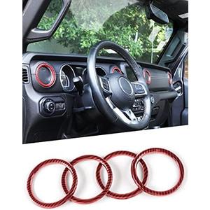 Savadicar Red Carbon Fiber Interior Accessories - AC Air Vent Trim Ring Cover for 2018-2023 Jeep Wrangler JL JLU 4XE & Gladiator JT - Premium Texture Interior Decor Upgrade Option, 4-Piece