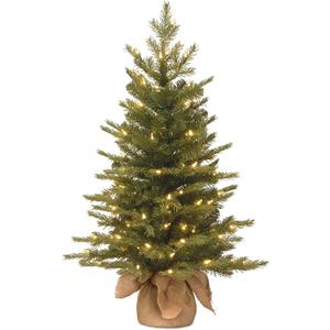 National Tree Company 3 ft Pre-Lit Nordic Spruce Mini Artificial Christmas Tree, 100 Clear Lights, 363 Tips, Burlap Base, Green