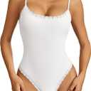 Avidlove Women Square Neck Lace Bodysuit Sleeveless Spaghetti Strap Tank Top Body Suits (White, S)