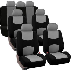 FH Group Flat Cloth Full Set Car Seat Covers Three Row 7 Seater - Universal Fit for Cars, Trucks & SUVs Gray