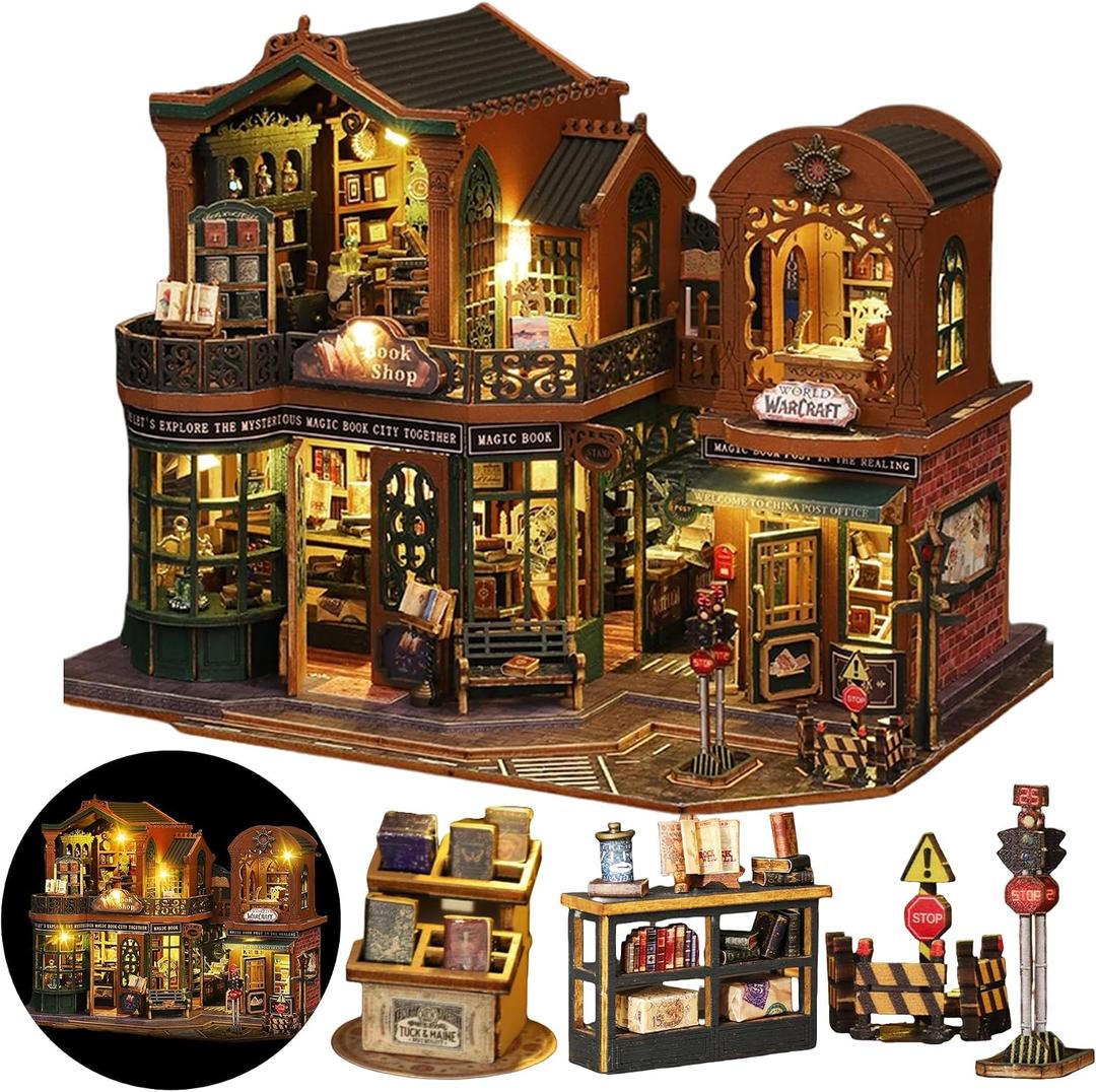 DIY Miniature House Kit, DIY Dollhouse Kit for Adults to Build, Mini Magic House Miniature kit, Model Building Book Nook Diorama Kit, Ideal Gifts for Mothers Day Birthday Christmas(Magic Book Shop)