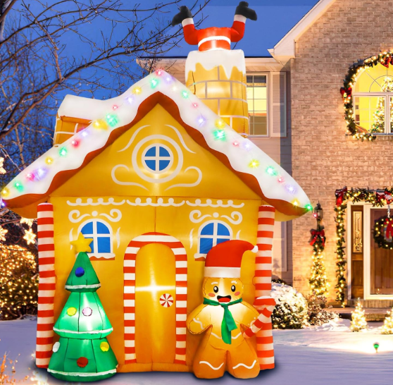 GUDELAK 10FT Christmas Inflatables Outdoor Decorations, Inflatable Gingerbread House Decoration with LED Colored Lights, Inflatable Christmas Decorations Outdoor for Yard Lawn Garden