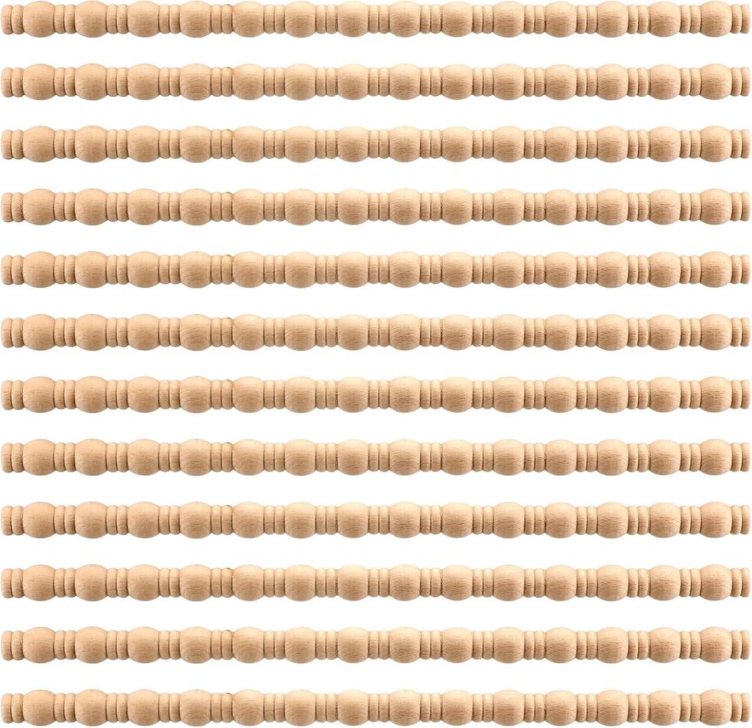 Nuanchu 12 Pcs Unfinished 3D Decorative Wood Trim Molding 15.75 Inch Decorative Wood Molding Cute DIY Trim for Home Wall Cabinet Shelf Window Door (Gourd Line,20mm)