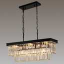 Weesalife Black Crystal Chandeliers for Dining Room Light Fixtures Over Table9-Lights Modern Rectangle Chandeliers for Kitchen Island Bar L28 Inch