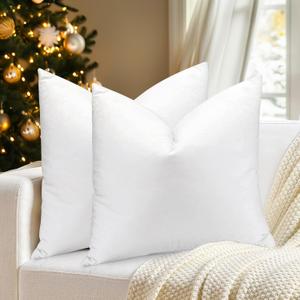 Bafode Throw Pillow Inserts 18'' x 18'' Set of 2, Down Feather Decorative Pillows, Luxury White Throw Pillows for Couch, Sofa, Bed and Cushion