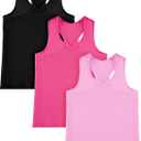 Boao Girls Dance Tank Top Racerback Crop Tank Top Sleeveless Dance Outfit for Ballet Gymnastics Athletic Wear (9-10 Years, Black, Rose Red, Pink)