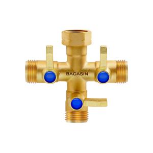 3 Way Hose Splitter, High Flow 3 Way Brass Hose Splitter with Metal Handle, Heavy Duty Garden Spigot Splitter with Shutoff Valve, 3/4 Inch GHT Tap Splitter