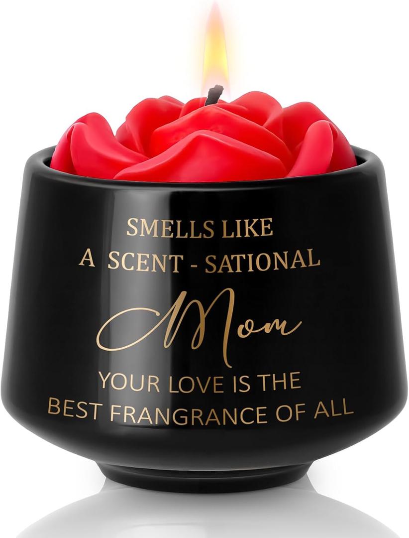 2 x Mothers Day Birthday Gifts for Mom, Moms Gifts from Daughter, Son - Christmas Valentines Day Present for Mother 5 oz Mom Rose Style Candles