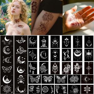 Temporary Tattoo Stencils Kit, 40 Sheets Henna Adhesive Body Art Stencils for Women Man Face Body Paint DIY Art Reusable Glitter Tattoo Stencils Pack