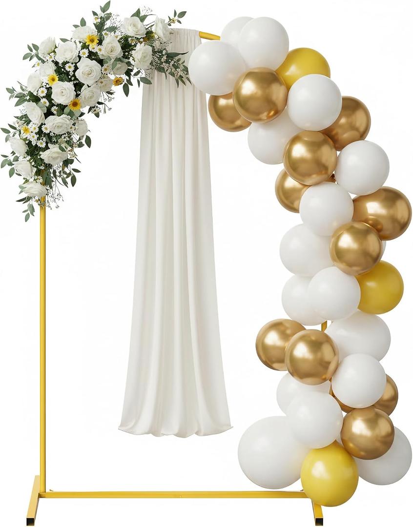 6FT Arch Backdrop Stand for Party, Wedding Arch Stand for Ceremony Birthday Party Baby Showers Photo Booth Easy Assembly Supports Flowers Balloons and Decor,Gold Short