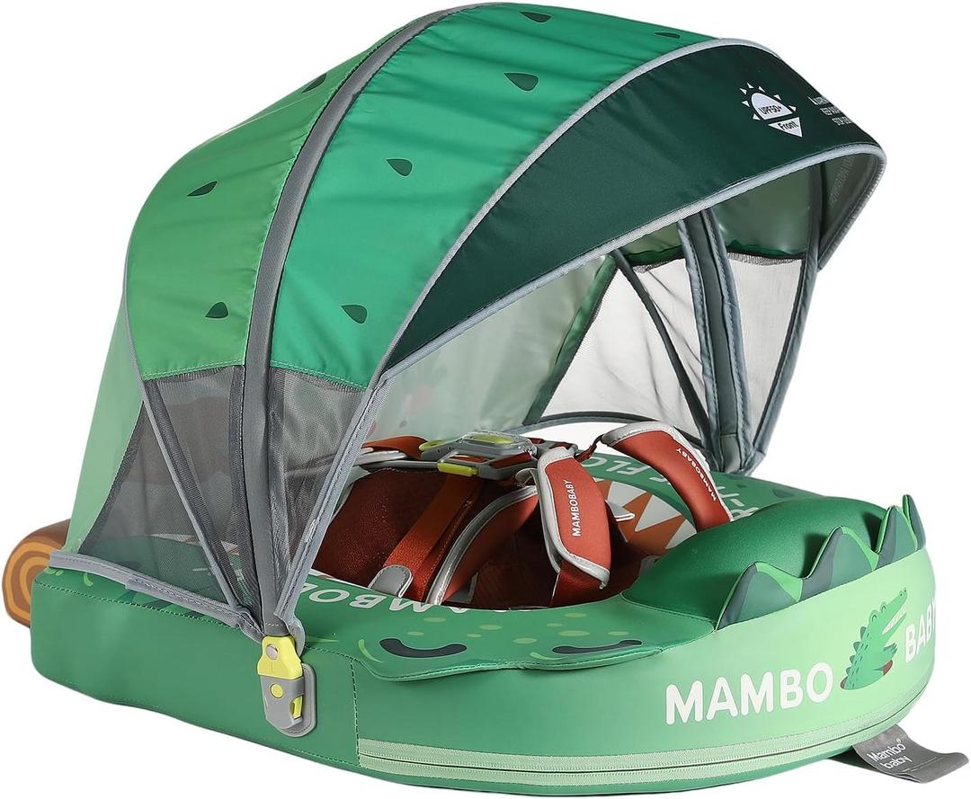 Mambobaby Float Non-Inflatable Baby Float with Canopy, Five-Point Safety System, 3D Canopy(Detachable) UPF 50+, Baby Pool Floats for 3-24 Months, Dual-Mode Toddler Swim Floaties